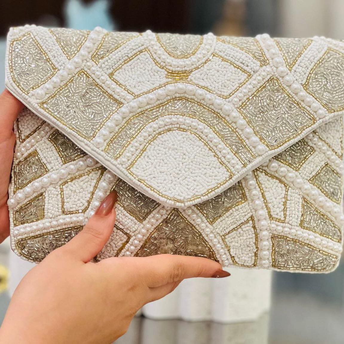 Ivory Diamond Embroidered Clutch