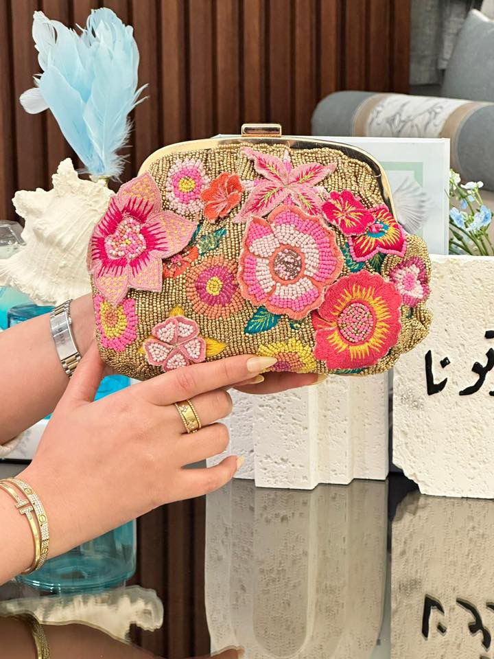 Pink Floral Round Clutch