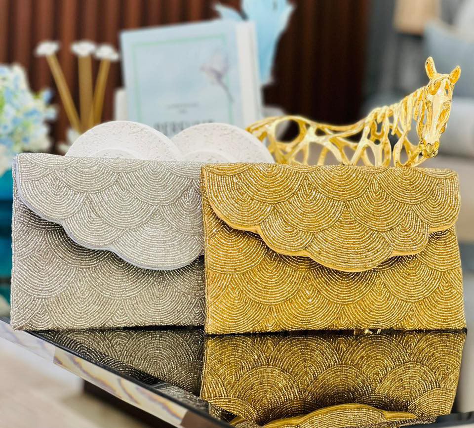 White & Mustard Layered Clutch