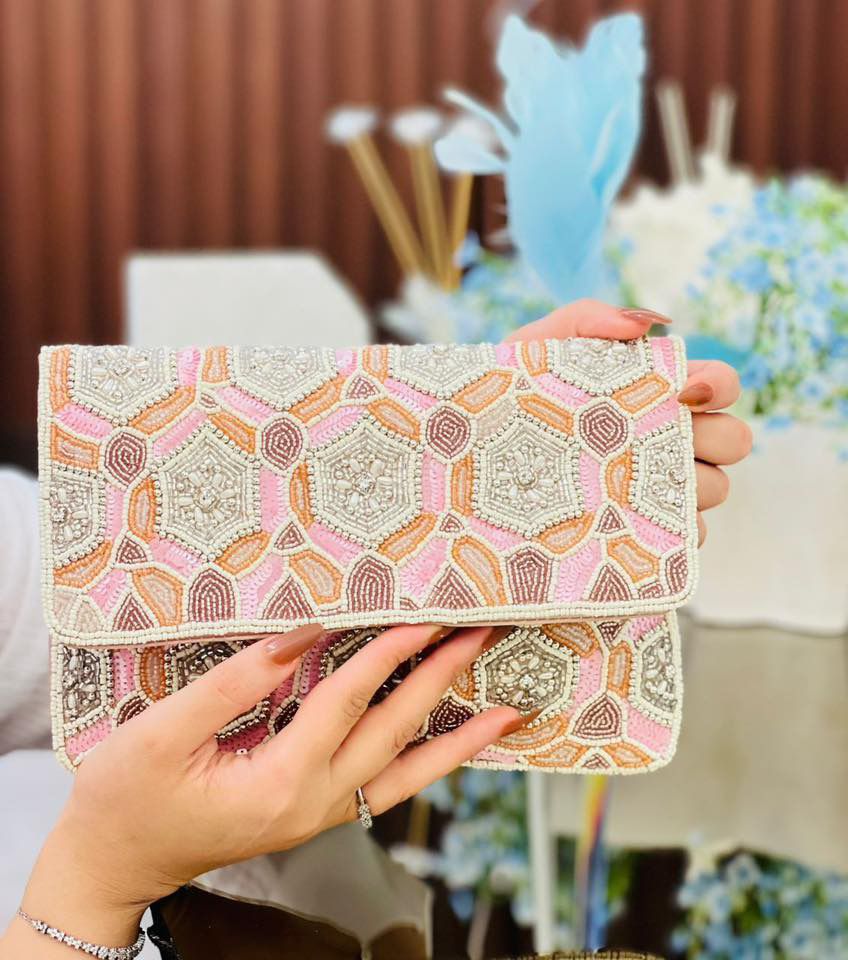 Pastel Mosaic Embroidered Clutch