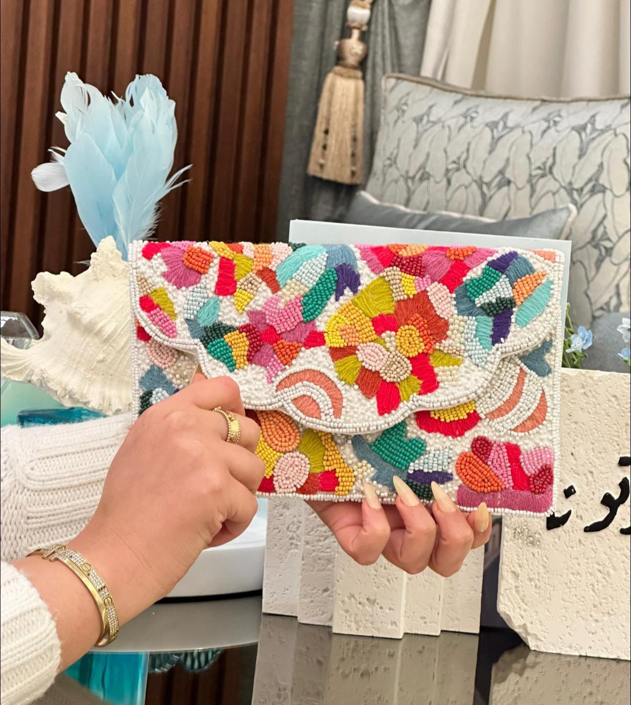Rainbow Floral Embroidered Clutch
