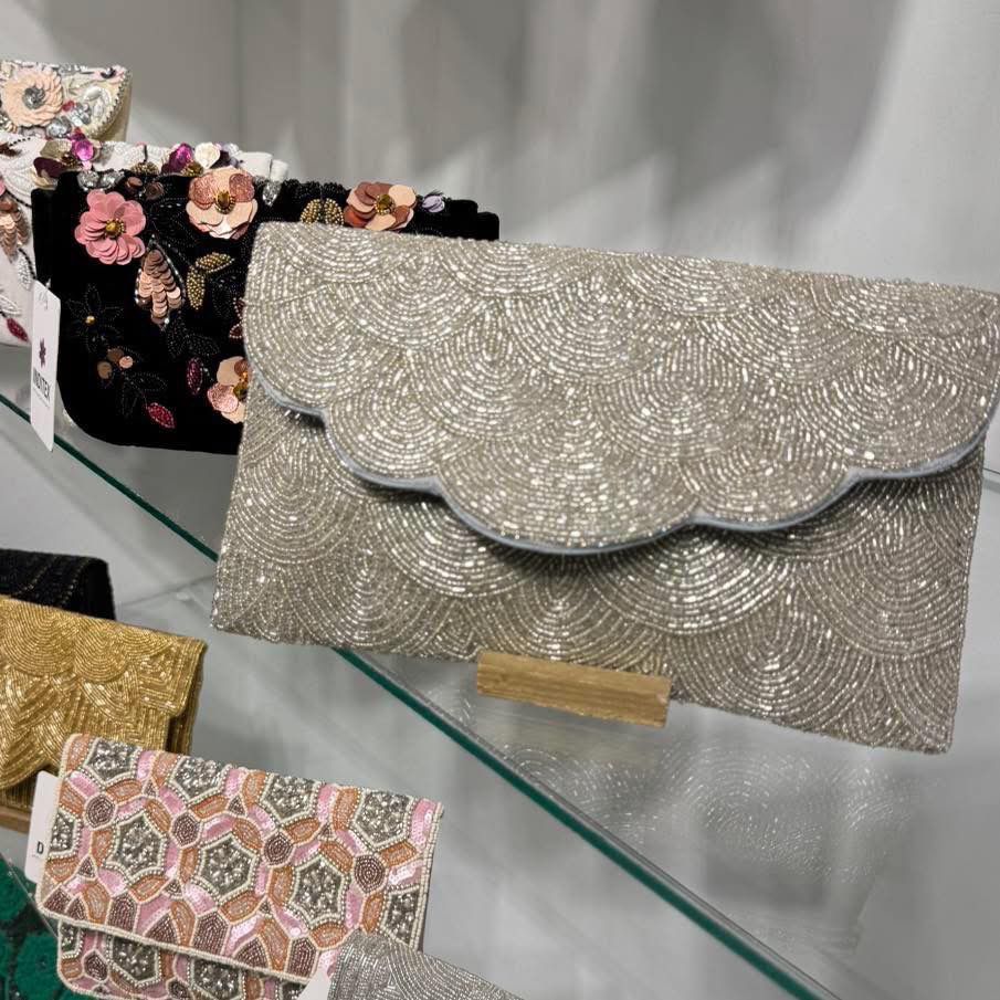 Grey Floral Flap Clutch