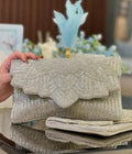 White Wave Embroidered Clutch
