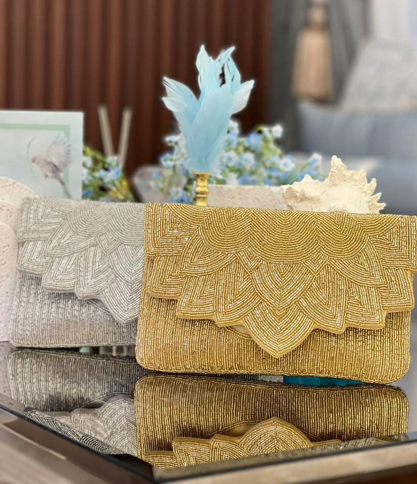 Mustard Lace Embroidered Clutch