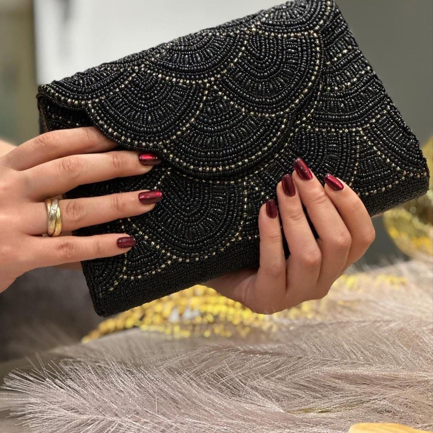 Black Pleated Evening Clutch