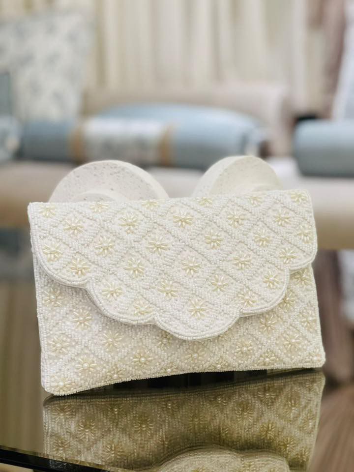 Ivory Wave Embroidered Clutch