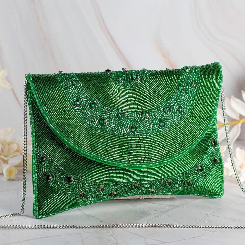 Emerald Green Lace Clutch