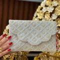 White Chevron Embroidered Clutch