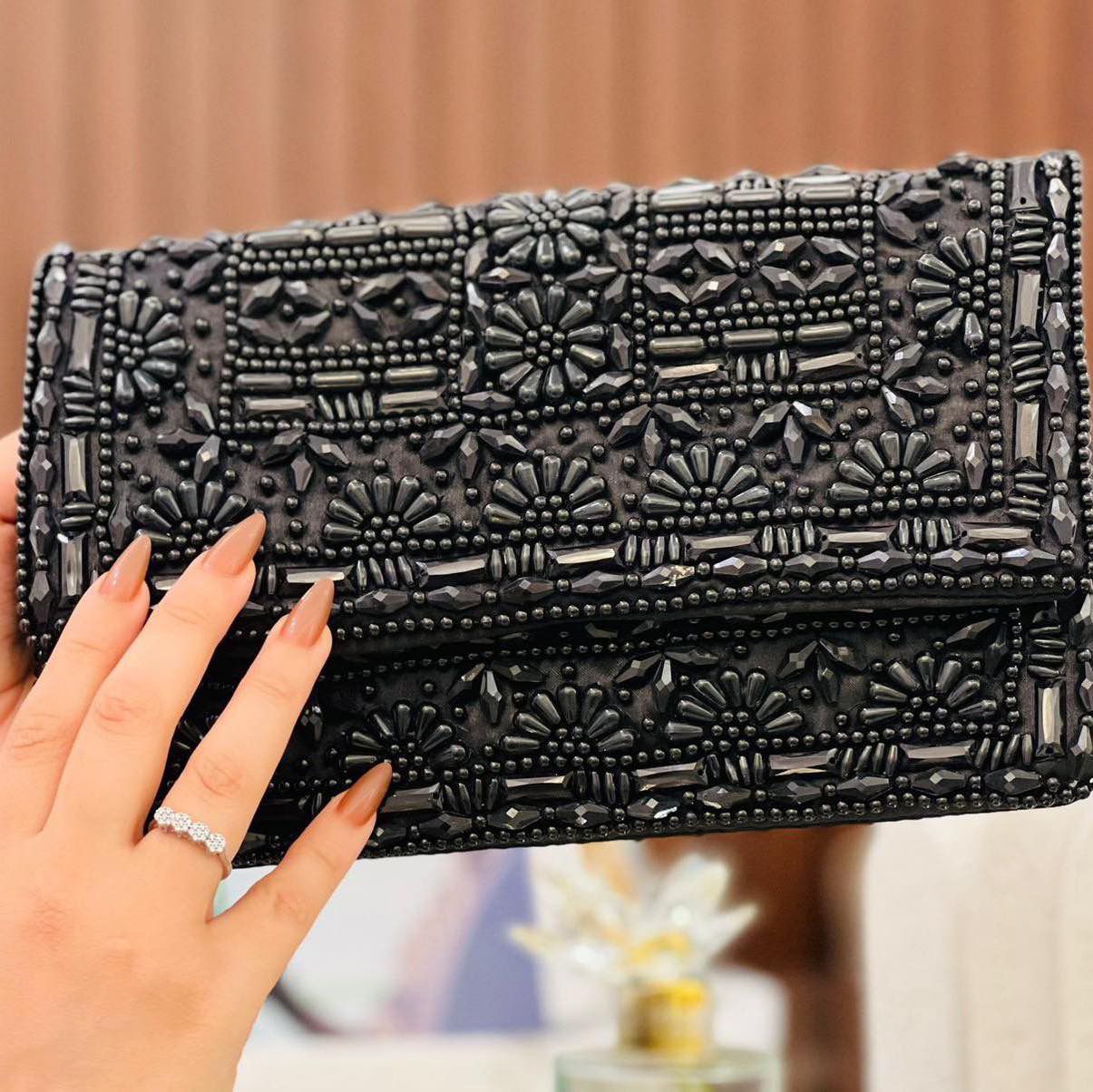 Black Textured Party Clutch