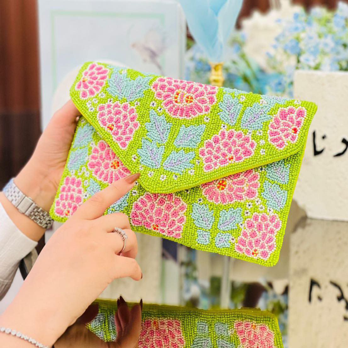 Neon Floral Handcrafted Clutch
