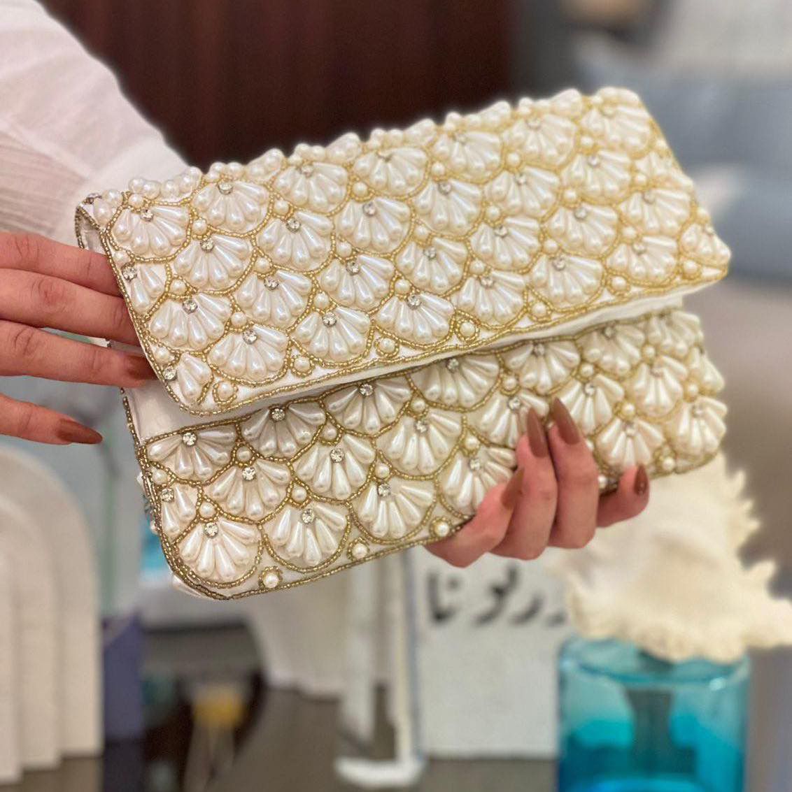 Gold Floral Embroidered Clutch