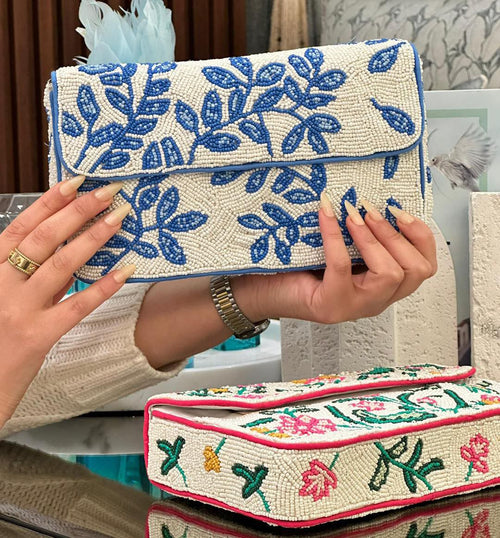 Blue Floral Printed Clutch